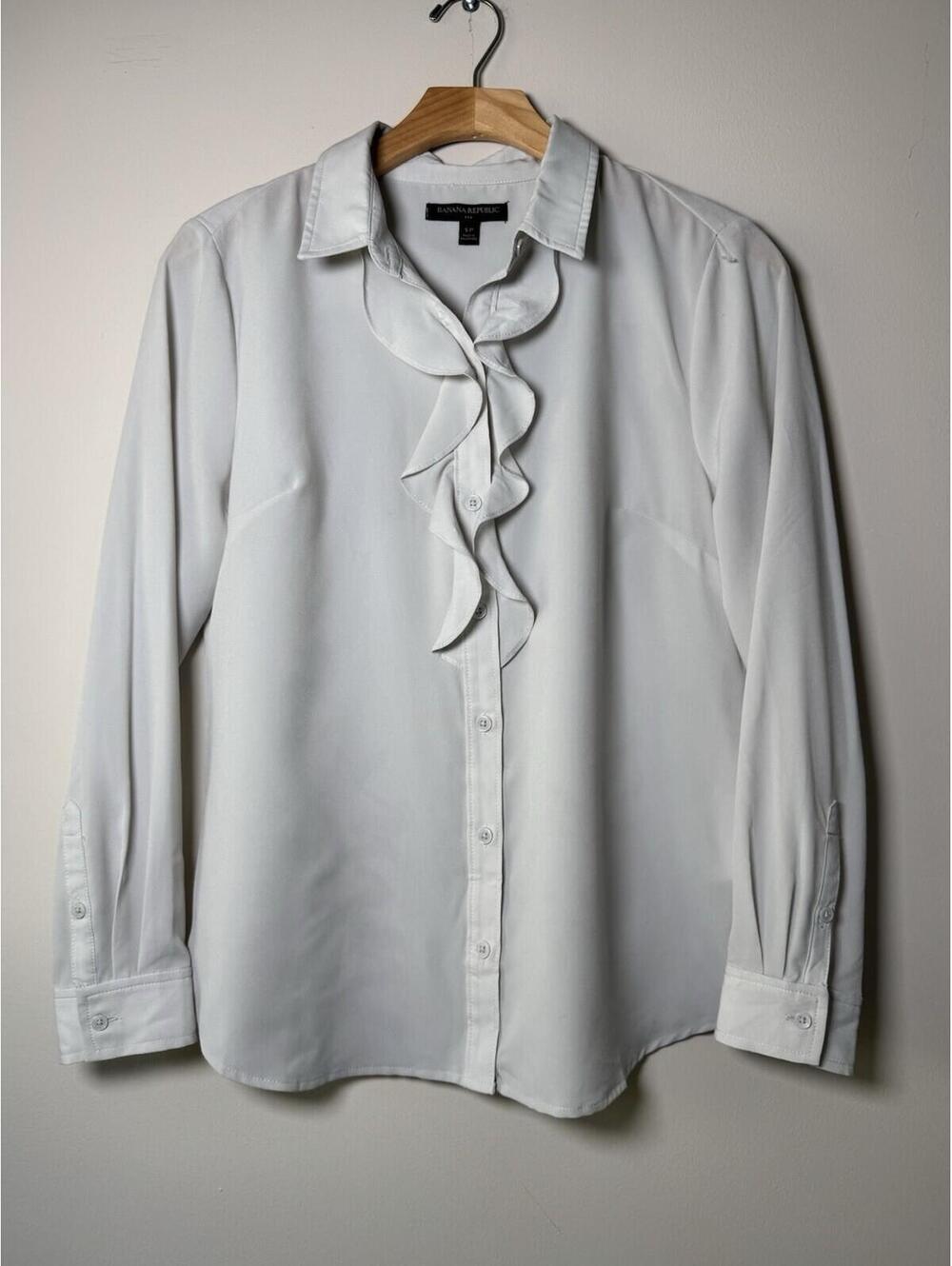Pre-Owned Banana Republic Gray Light Size Small Long Sleeve Drapey Ruffled